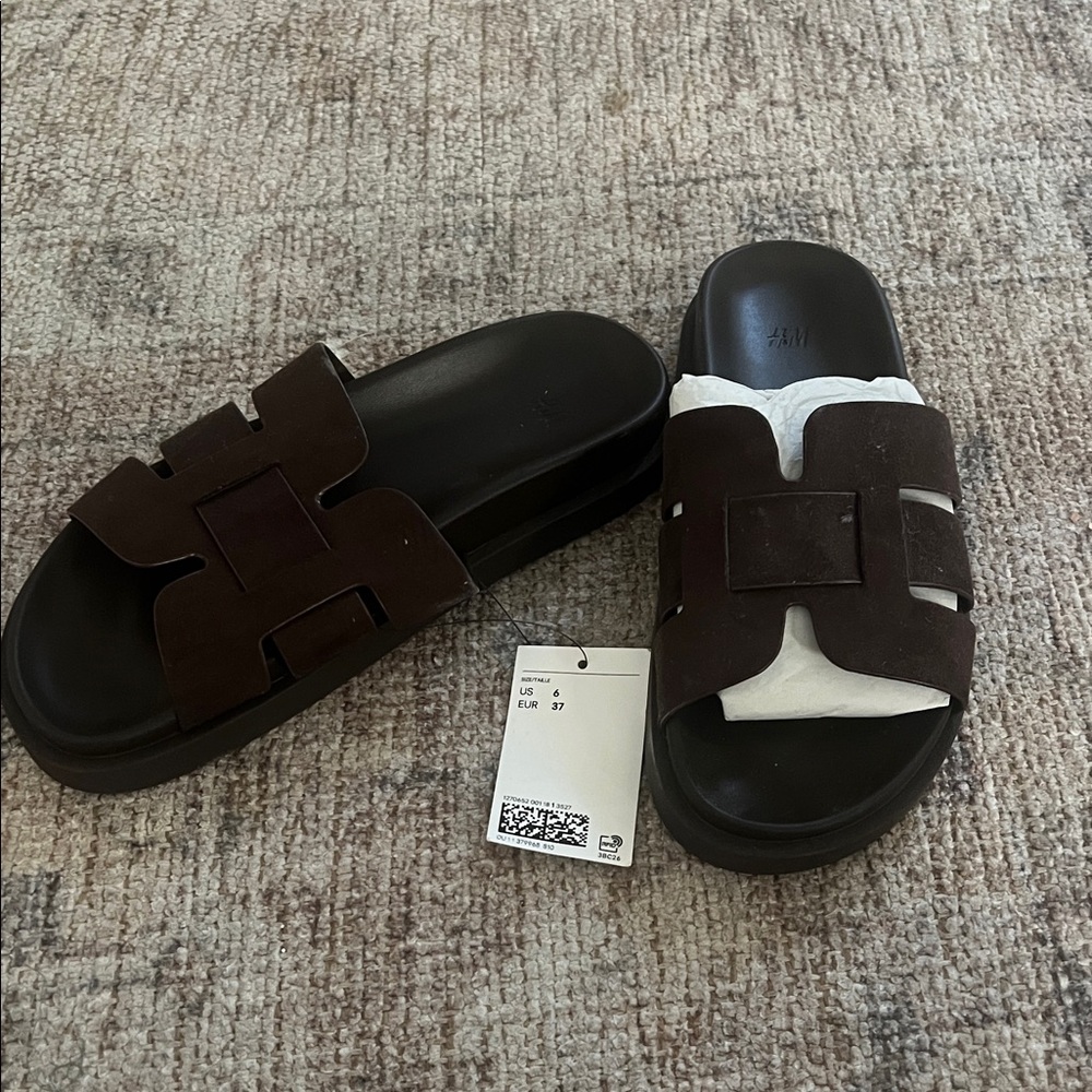 H&M Black and Brown Slide Sandals